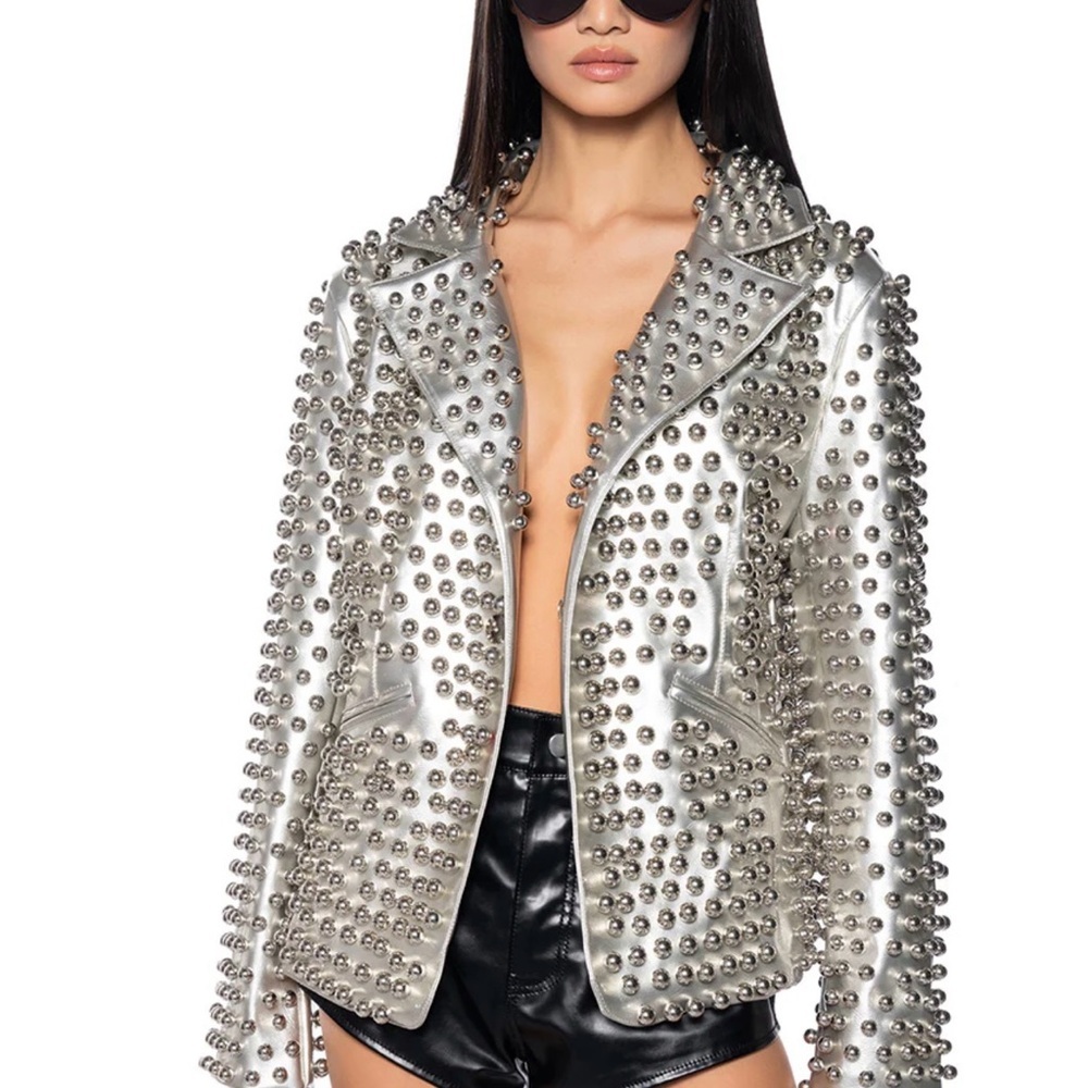 Studded Silver Leather Jacket